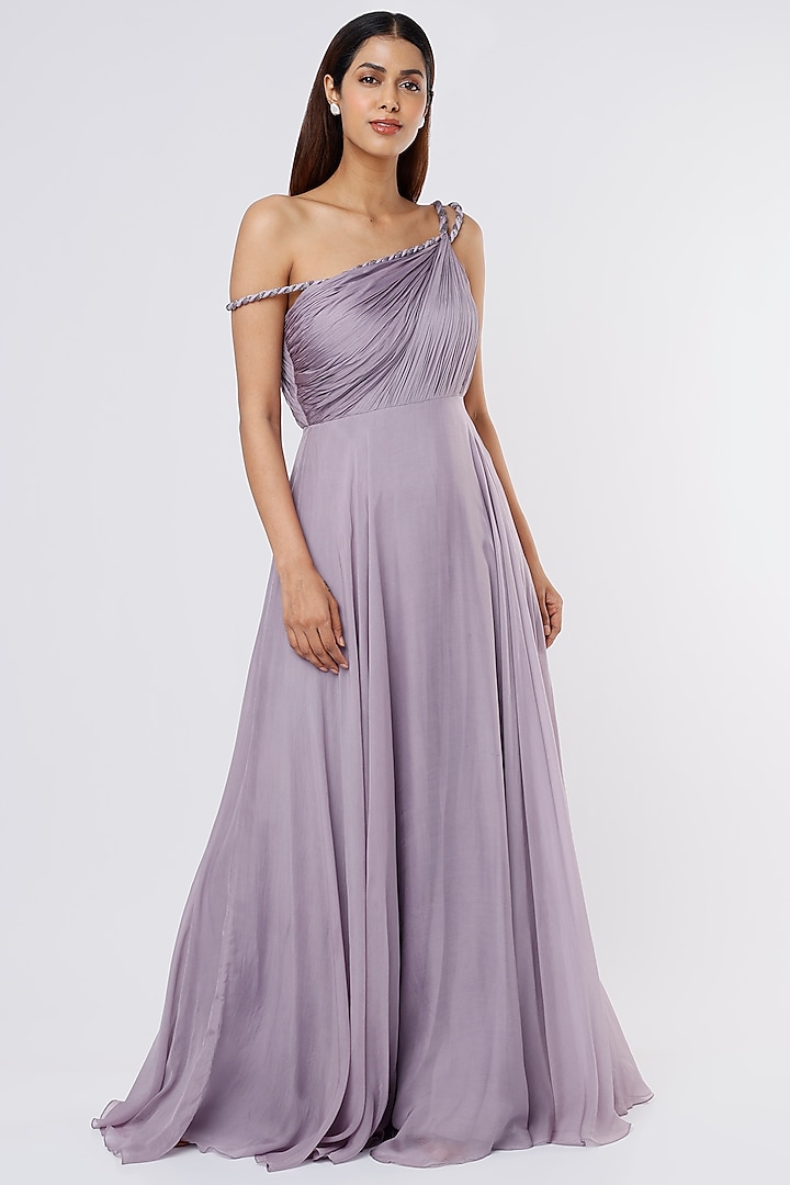 Lavender Viscose Draped Gown by Parshya