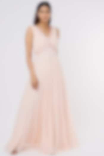 Champagne Embellished Draped Gown by Parshya
