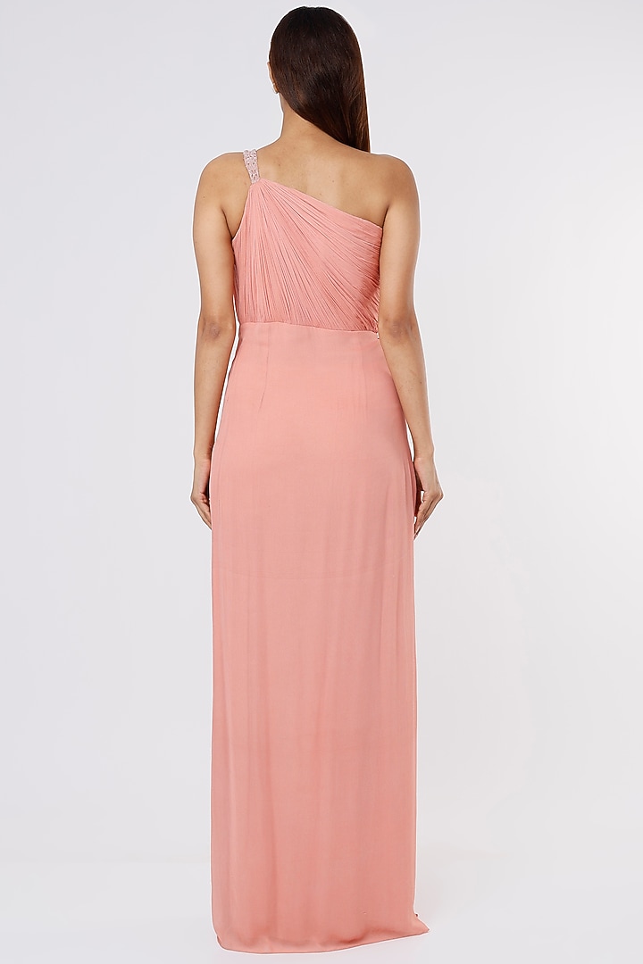 Blush Pink Embellished One-Shoulder Party Wear Gown by Parshya at Pernia's Pop Up Shop
