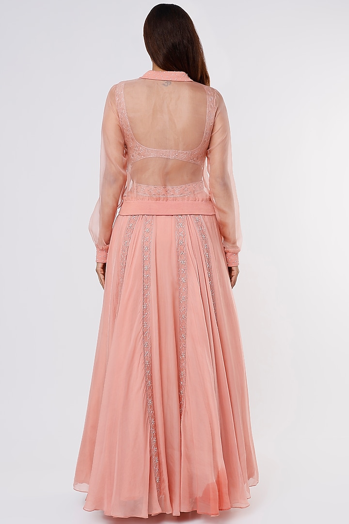 Blush Pink Silk Organza Embellished Jacket Wedding Lehenga Set by Parshya at Pernia's Pop Up Shop