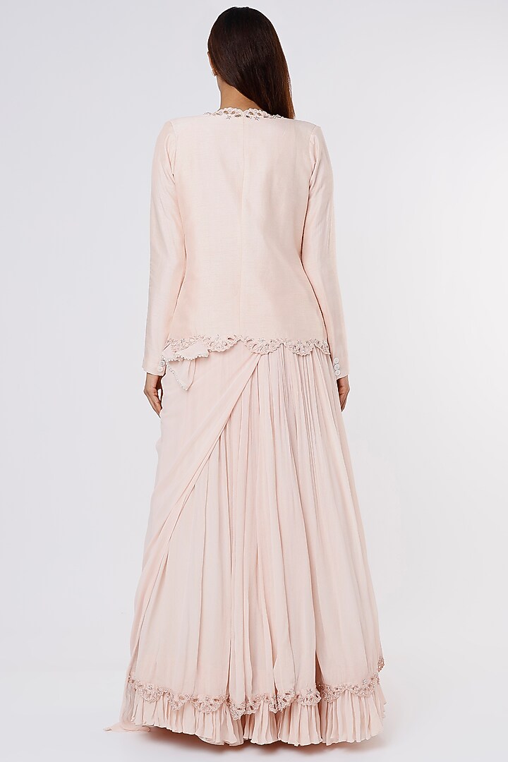 Champagne Viscose Georgette Jacket Wedding Lehenga Set by Parshya at Pernia's Pop Up Shop