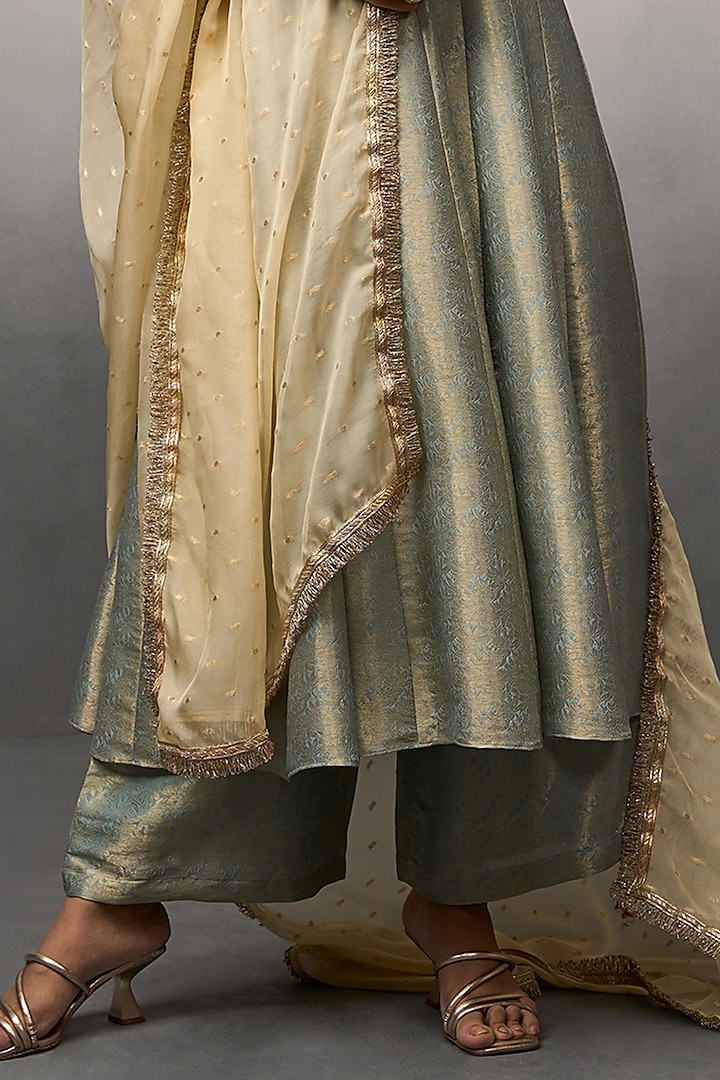 Blue Tissue Party Wear Anarkali Set by Parshya at Pernia's Pop Up Shop