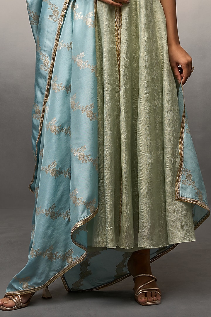 Green Banarasi Crushed Party Wear Anarkali Set by Parshya at Pernia's Pop Up Shop