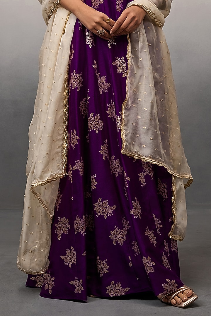 Purple Banarasi Party Wear Anarkali Set by Parshya at Pernia's Pop Up Shop