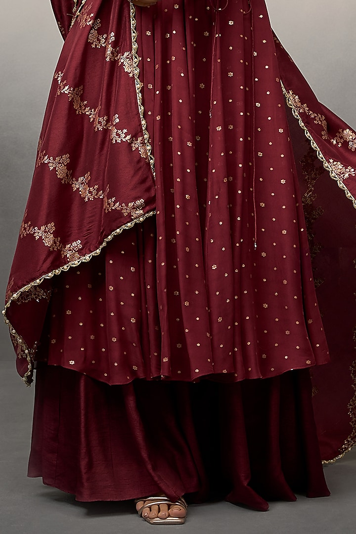 Maroon Georgette Leheriya Party Wear Anarkali Set by Parshya at Pernia's Pop Up Shop
