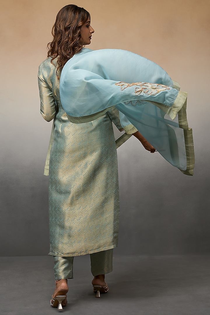 Blue Tissue Kurta Set by Parshya at Pernia's Pop Up Shop