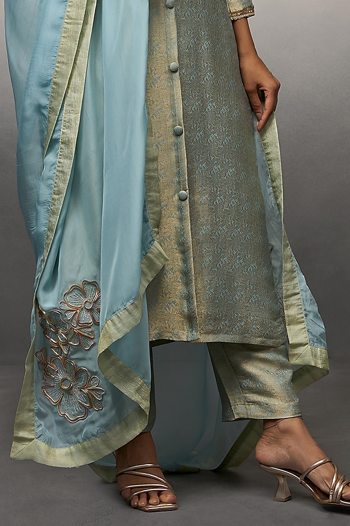 Blue Tissue Kurta Set by Parshya at Pernia's Pop Up Shop