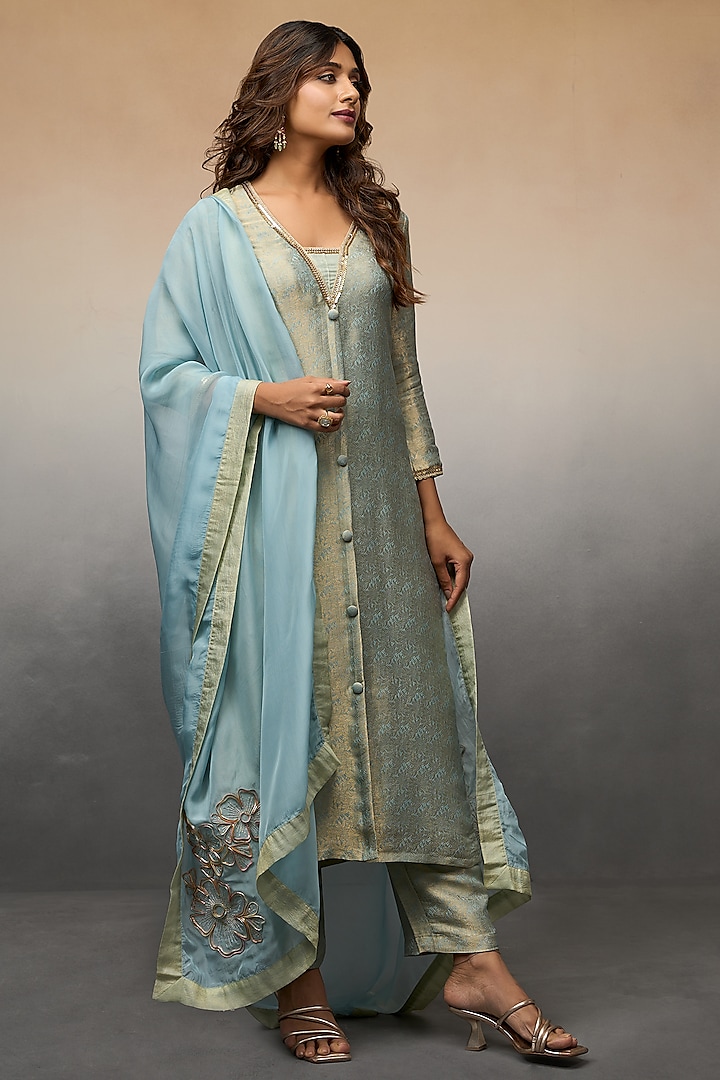 Blue Tissue Kurta Set by Parshya at Pernia's Pop Up Shop