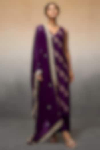 Purple Banarasi Leheriya Kurta Set by Parshya at Pernia's Pop Up Shop