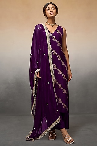 Purple Banarasi Leheriya Kurta Set by Parshya