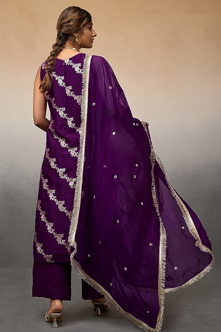 Purple Banarasi Leheriya Kurta Set by Parshya at Pernia's Pop Up Shop