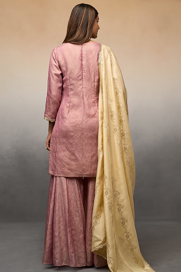 Pink Banarasi Crushed Party Wear Sharara Set by Parshya at Pernia's Pop Up Shop