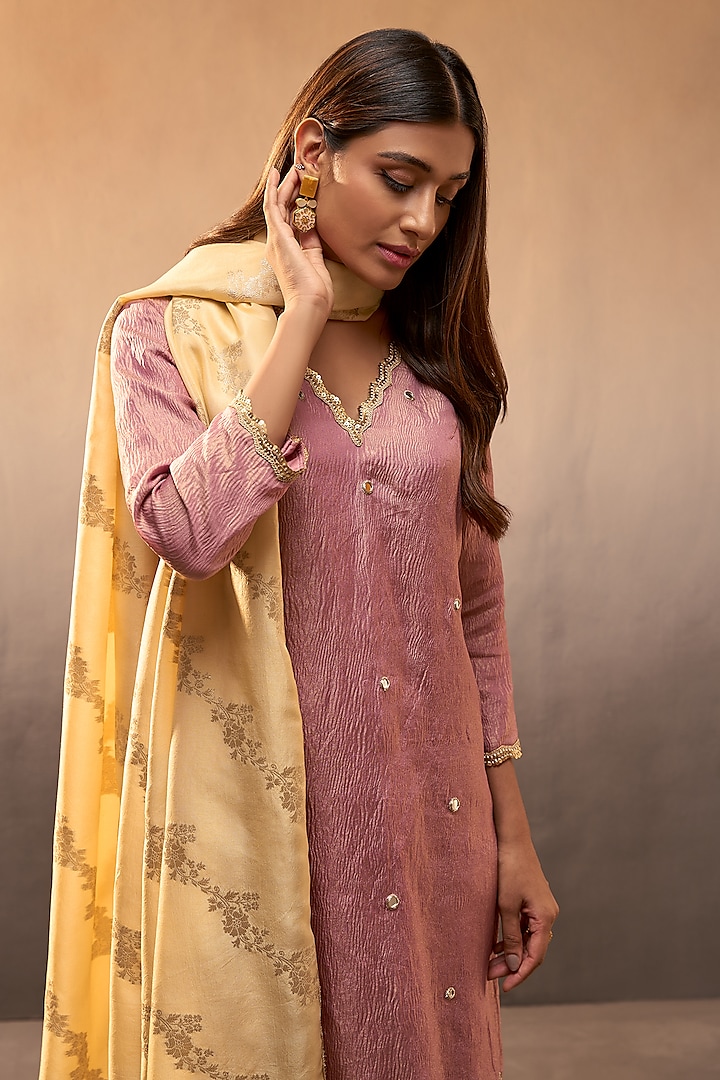 Pink Banarasi Crushed Party Wear Sharara Set by Parshya at Pernia's Pop Up Shop