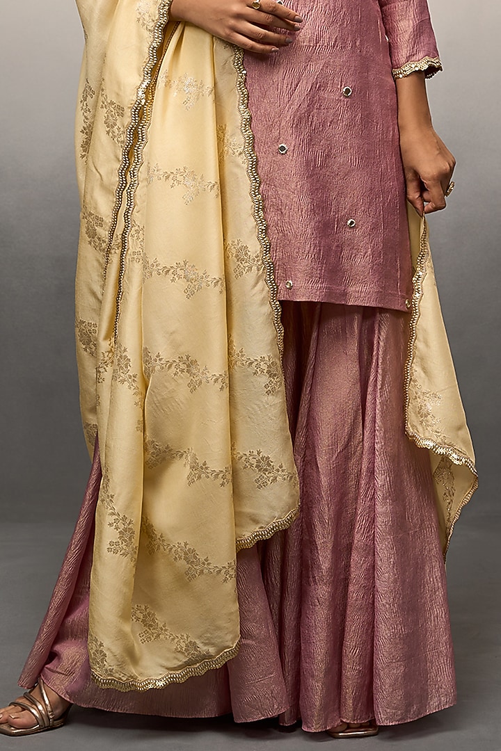 Pink Banarasi Crushed Party Wear Sharara Set by Parshya at Pernia's Pop Up Shop