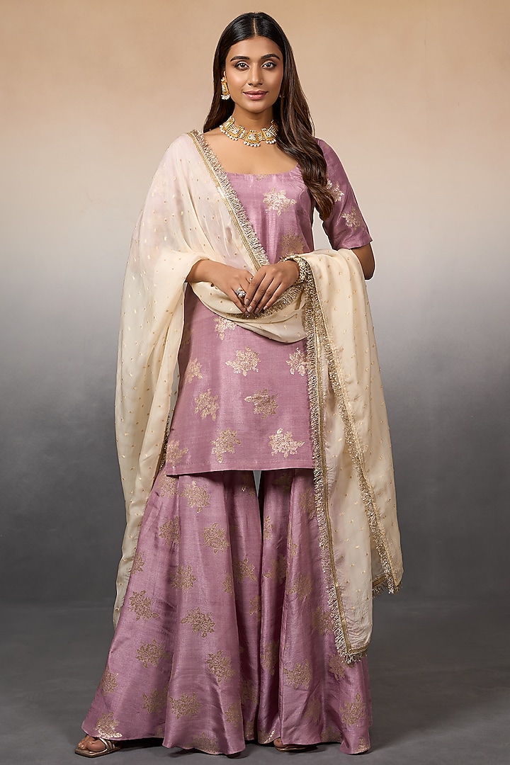 Lilac Banarasi Crushed Sharara Set by Parshya at Pernia's Pop Up Shop