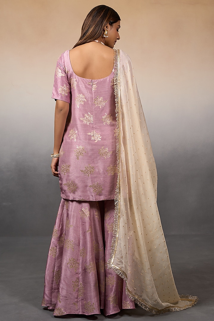 Lilac Banarasi Crushed Party Wear Sharara Set by Parshya at Pernia's Pop Up Shop