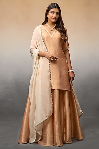 Peach Tissue Palazzo Pant Set by Parshya