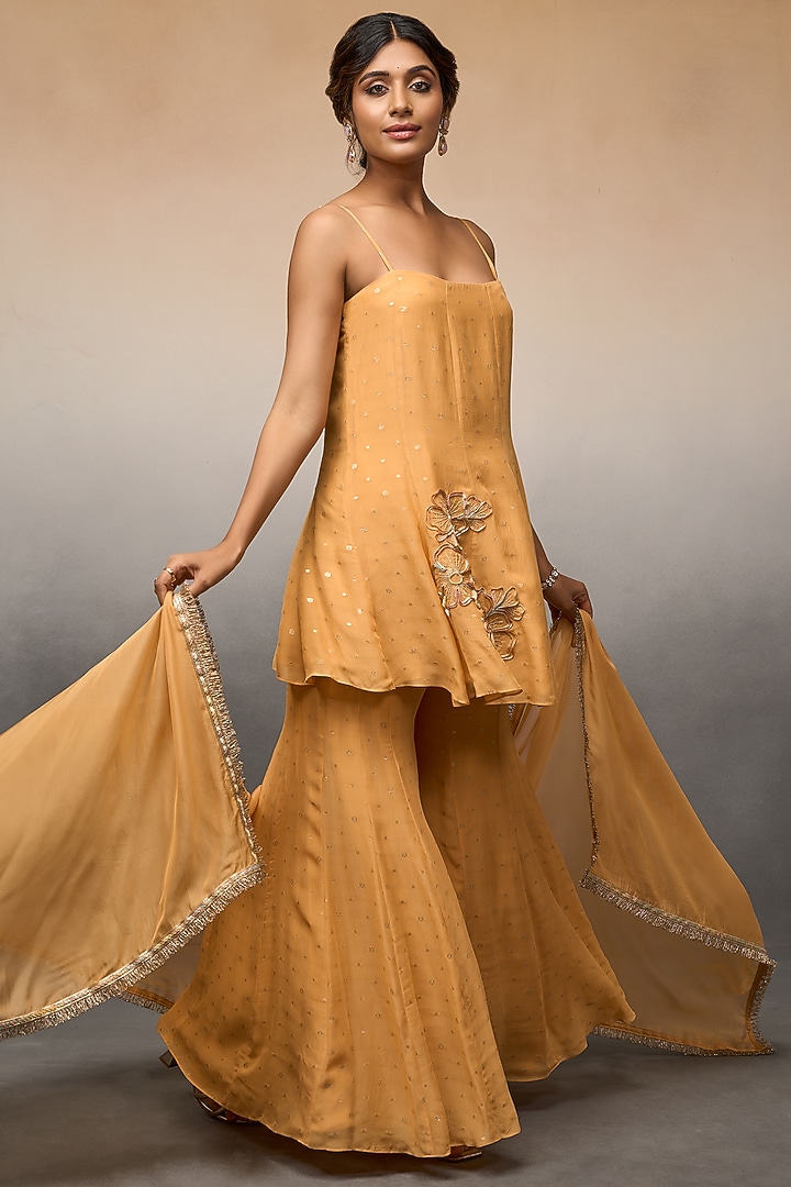 Orange Georgette Party Wear Sharara Set by Parshya at Pernia's Pop Up Shop