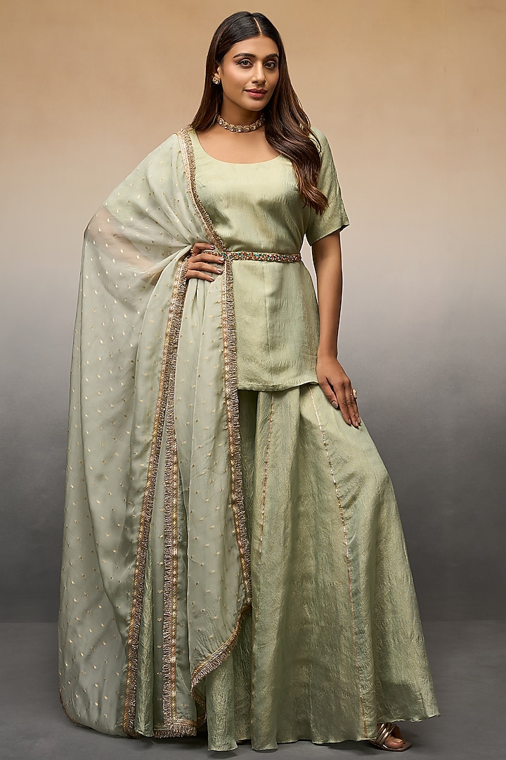 Green Banarasi Palazzo Pant Set by Parshya at Pernia's Pop Up Shop