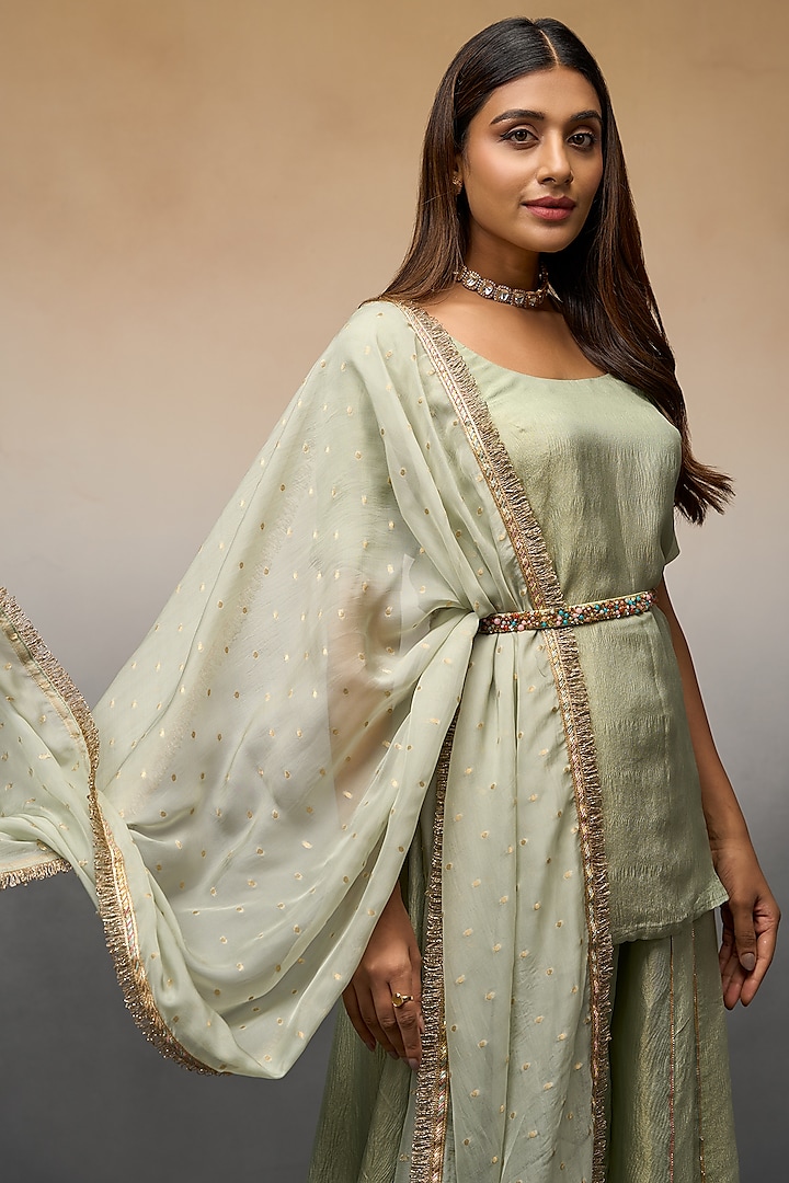 Green Banarasi Palazzo Pant Set by Parshya at Pernia's Pop Up Shop