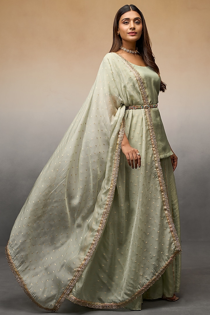 Green Banarasi Palazzo Pant Set by Parshya at Pernia's Pop Up Shop