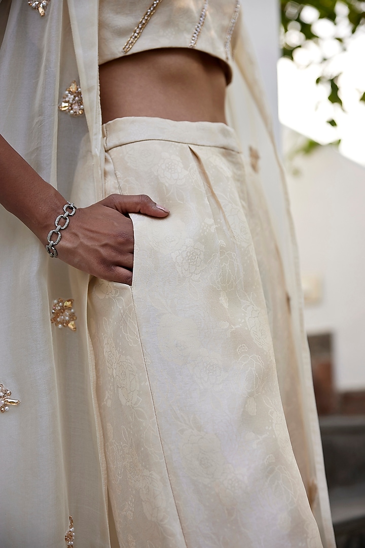Sand Pure Silk Organza Jacket Set by Parshya at Pernia's Pop Up Shop