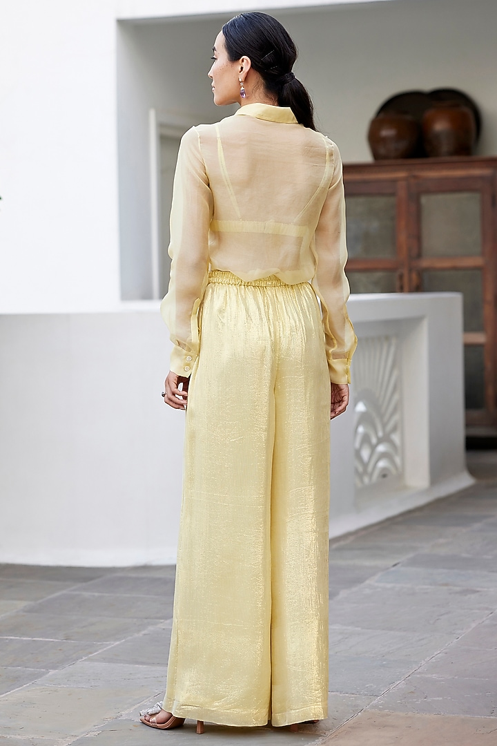 Yellow Pure Silk Organza Hand Embroidered Co-Ord Set by Parshya at Pernia's Pop Up Shop