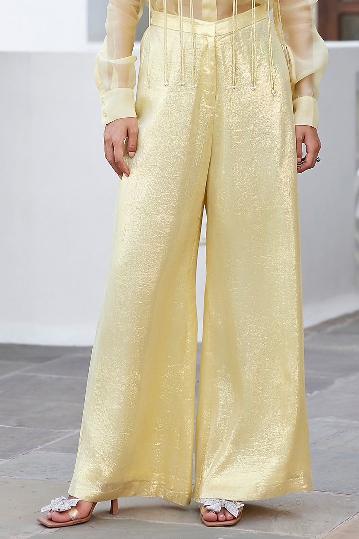 Yellow Pure Silk Organza Hand Embroidered Co-Ord Set by Parshya at Pernia's Pop Up Shop