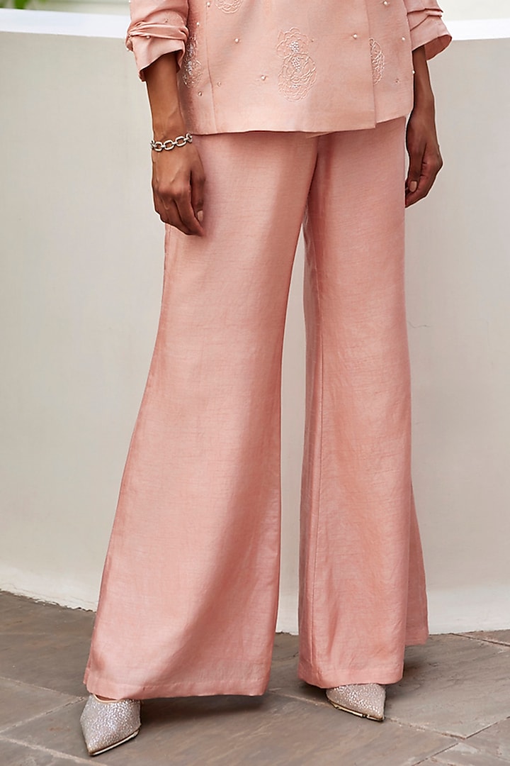 Pink Viscose Jacquard Hand Embroidered Blazer Set by Parshya at Pernia's Pop Up Shop