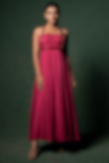 Hot Pink Embellished Flared Gown by Parshya