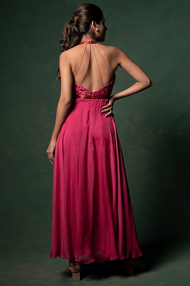 Hot Pink Embellished Flared Engagement Gown by Parshya at Pernia's Pop Up Shop