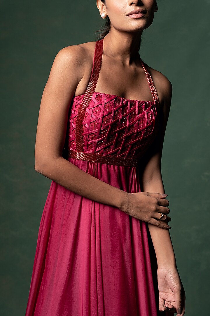 Hot Pink Embellished Flared Engagement Gown by Parshya at Pernia's Pop Up Shop