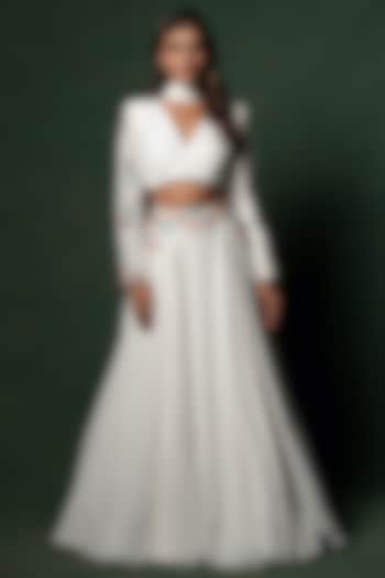 Off-White Embellished Flared Wedding Lehenga Set by Parshya at Pernia's Pop Up Shop