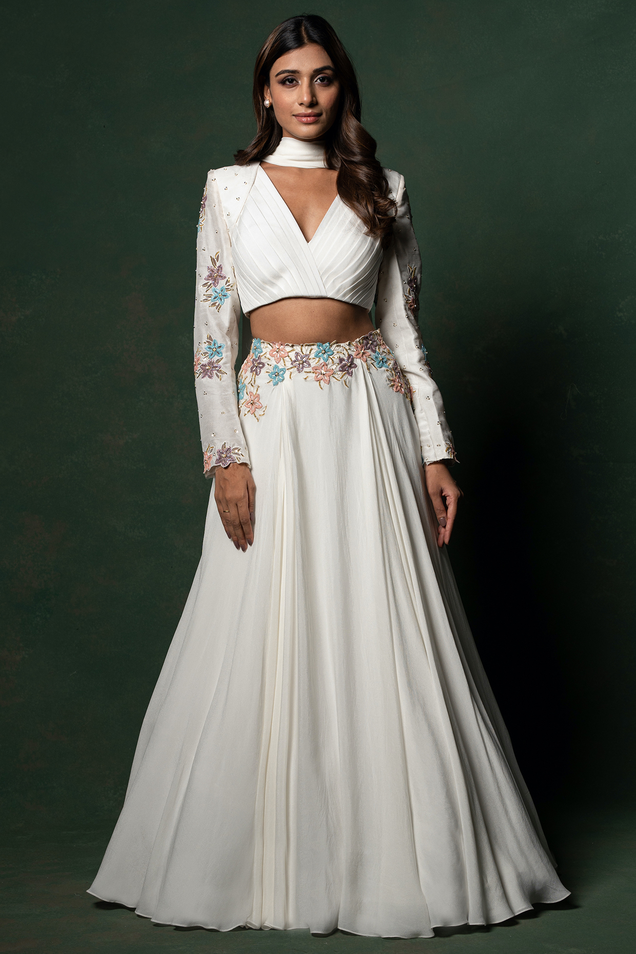 Off-White Embellished Flared Wedding Lehenga Set by Parshya at Pernia's Pop Up Shop