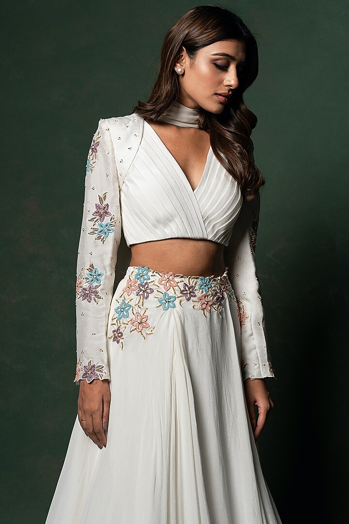 Off-White Embellished Flared Wedding Lehenga Set by Parshya at Pernia's Pop Up Shop