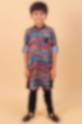 Multi-Colored Silk Satin Kurta Set For Boys by Partykles at Pernia's Pop Up Shop