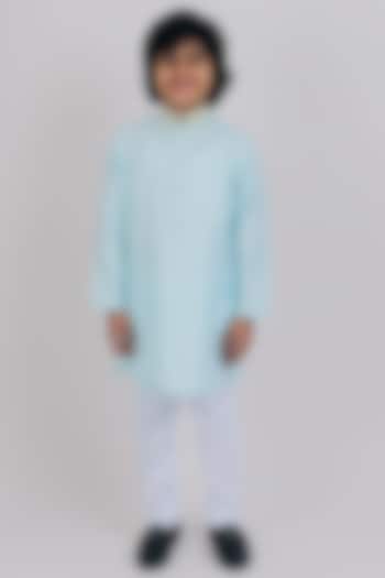 Ice Blue Cotton Sequins Embroidered Kurta Set For Boys by Partykles