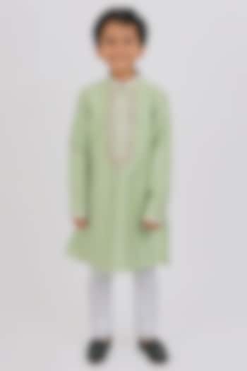 Pista Green Cotton Silk Embroidered Kurta Set For Boys by Partykles