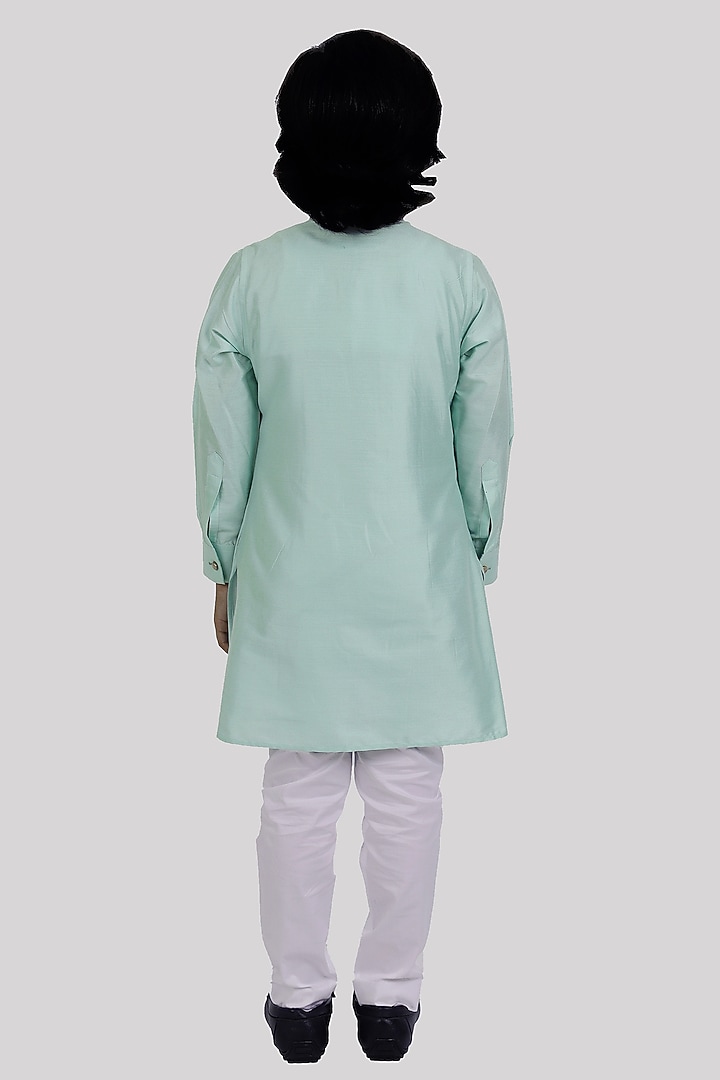 Sea Green Cotton Silk Kurta Set For Boys by Partykles at Pernia's Pop Up Shop