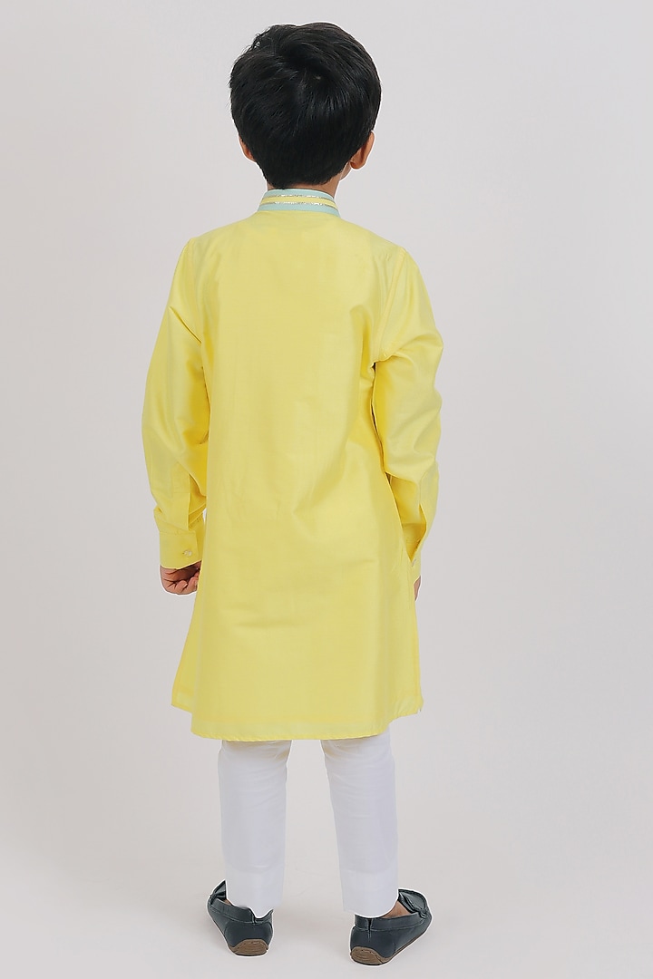 Yellow Cotton Silk Kurta Set For Boys by Partykles at Pernia's Pop Up Shop