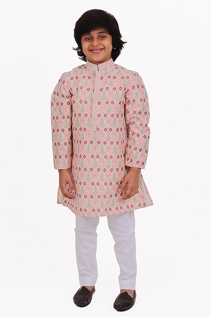 Pink Poly Silk Kurta Set For Boys by Partykles