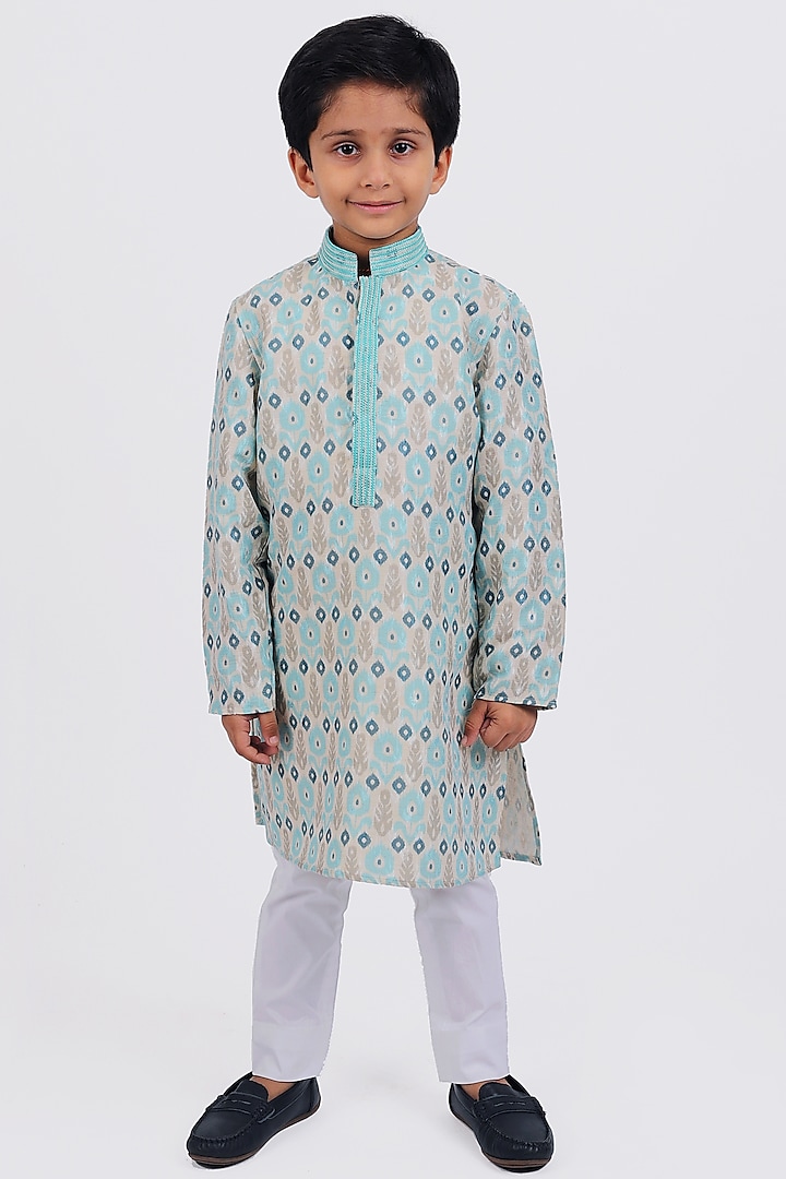 Blue Poly Silk Kurta Set For Boys by Partykles