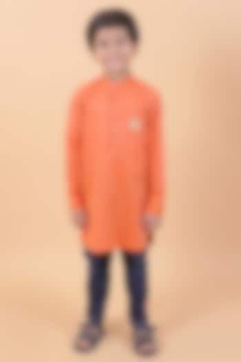 Orange Glaze Cotton Resham Embroidered Kurta Set For Boys by Partykles