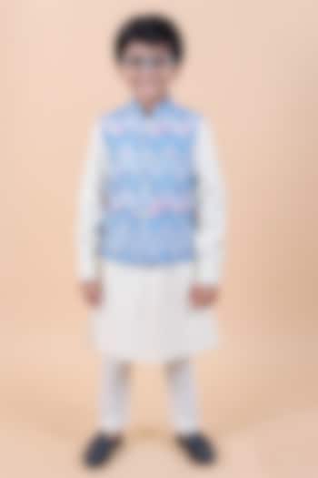 Blue Chikankari Bundi Jacket Set For Boys by Partykles