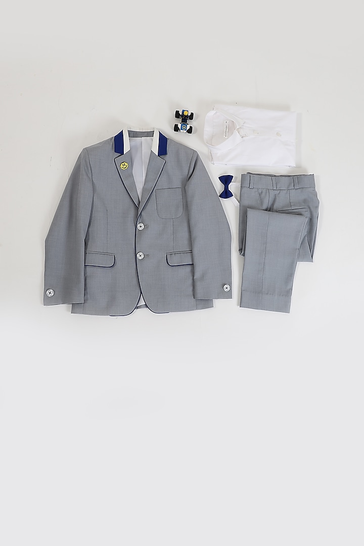Grey Coat Set With Contrast Detailing For Boys by Partykles