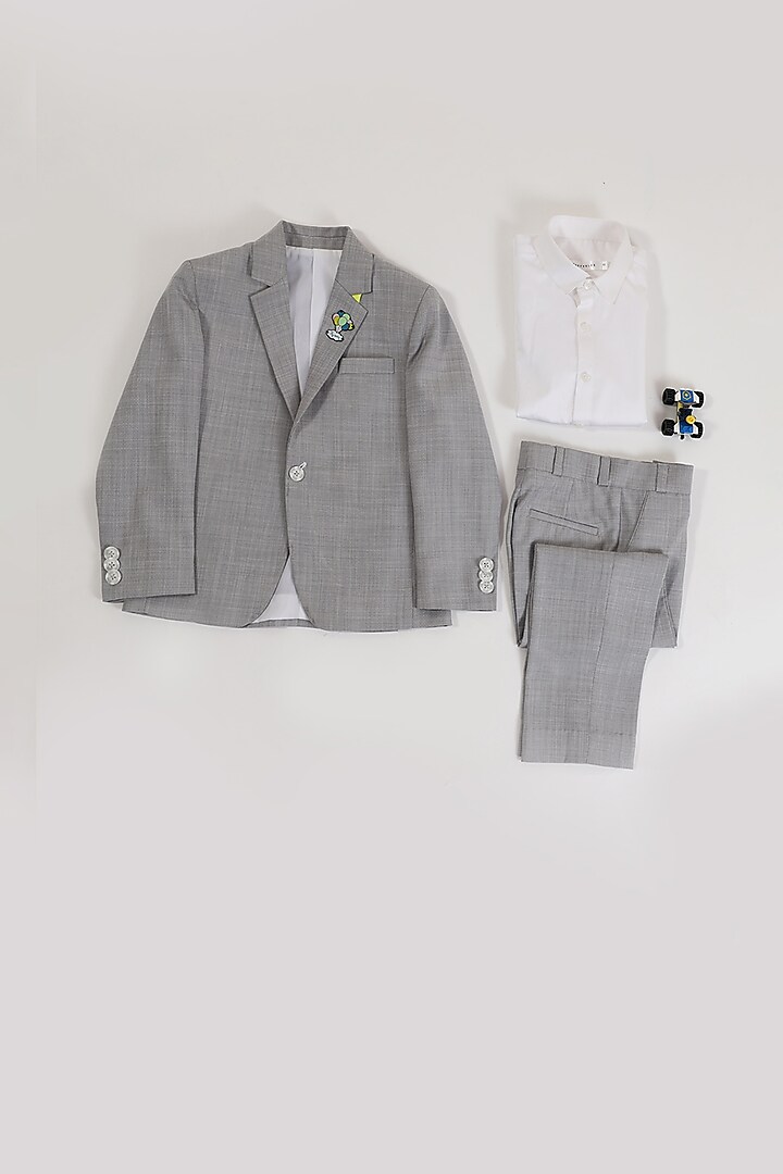 Grey Melange Coat Set For Boys by Partykles