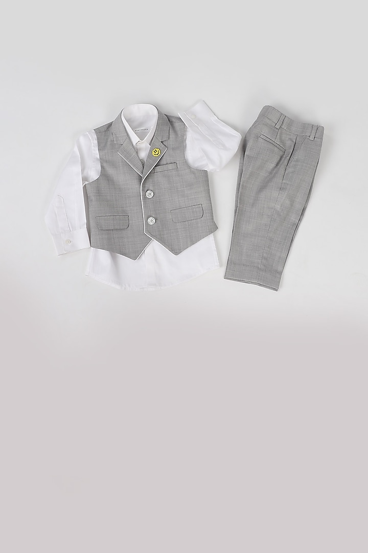 Grey Waistcoat Set With Piping For Boys by Partykles