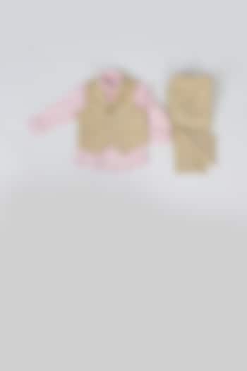 Beige & Pink Waistcoat Set For Boys by Partykles