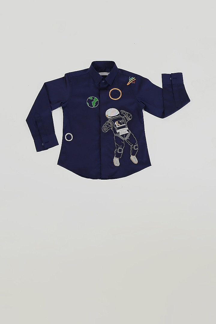 Navy Blue Astronaut Shirt For Boys by Partykles