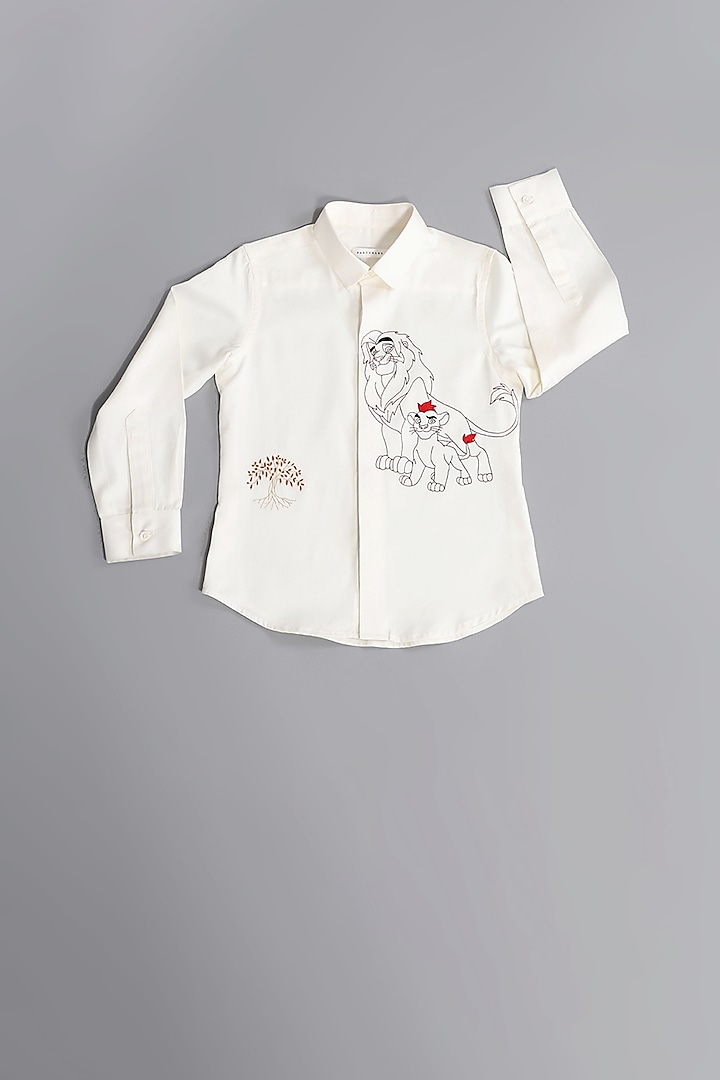 White Simba Hand Embroidered Shirt For Boys by Partykles